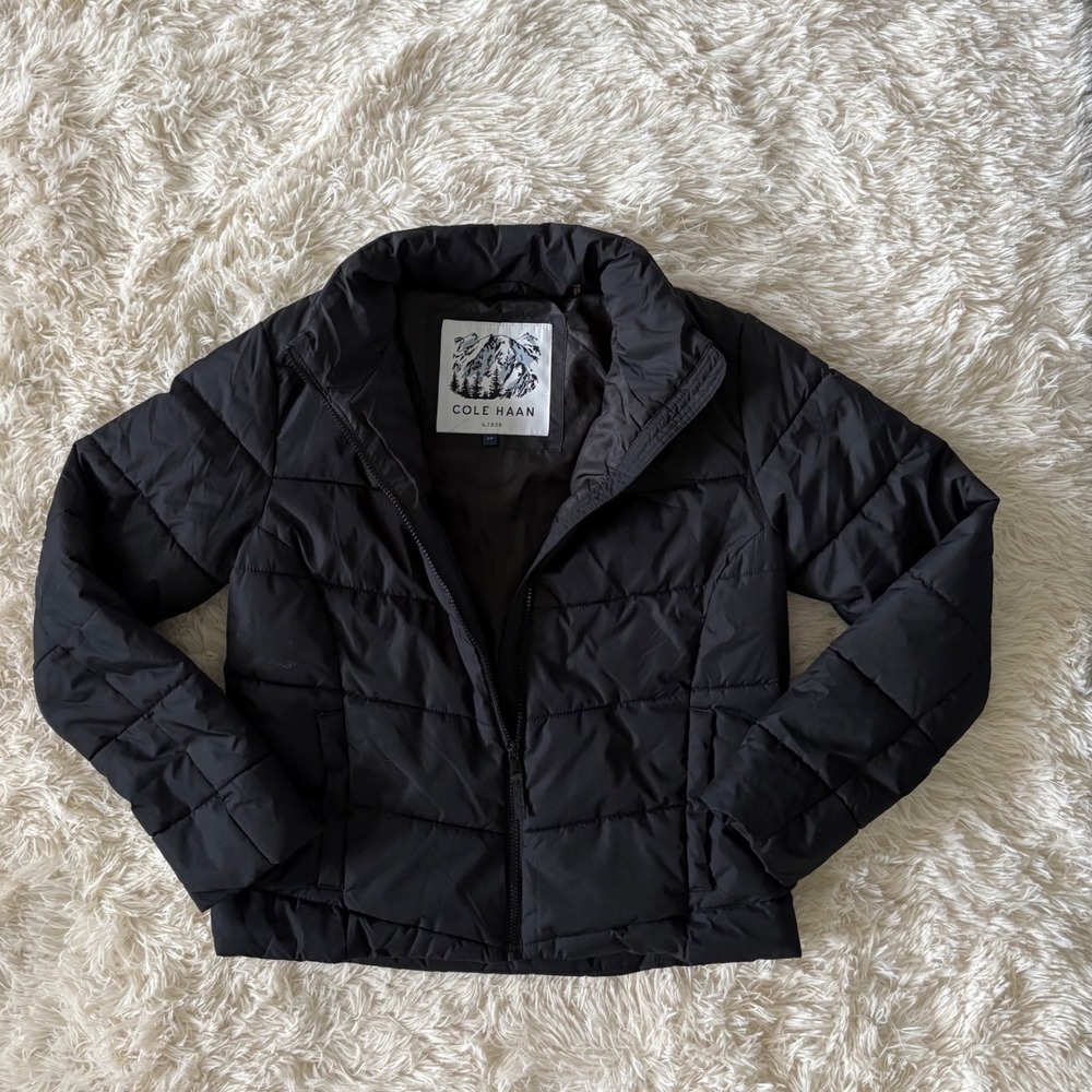 Cole Haan Puffer Jacket Coat Black Womens Small Quilted Lightweight Packable‎